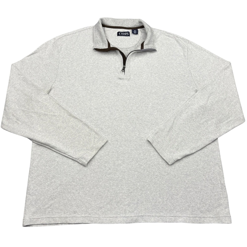 Chaps Pullover Mens XXL Heather Gray Textured Knit Quarter Zip Sweatshirt 2XL
